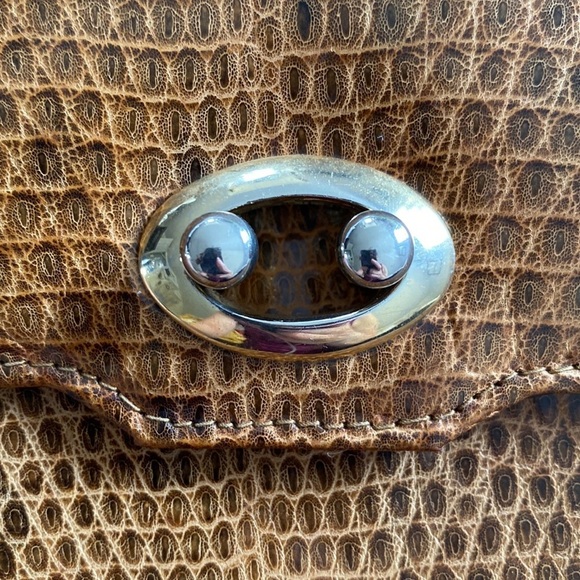 Vintage Murray Kruger Caramel Brown Snakeskin Embossed Top Handle Handbag - Picture 8 of 17